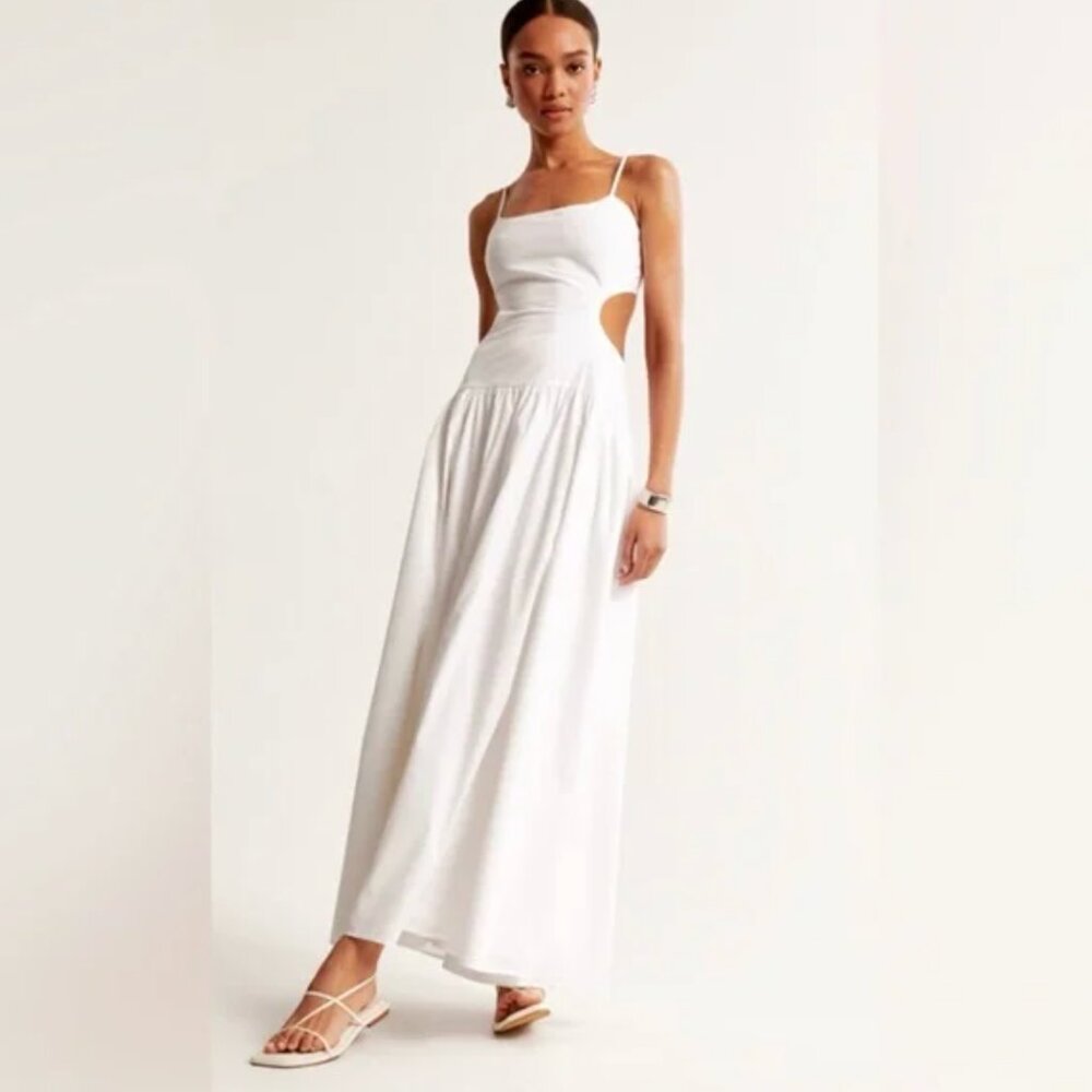 White Cut Out Spaghetti Strap Maxi Dress